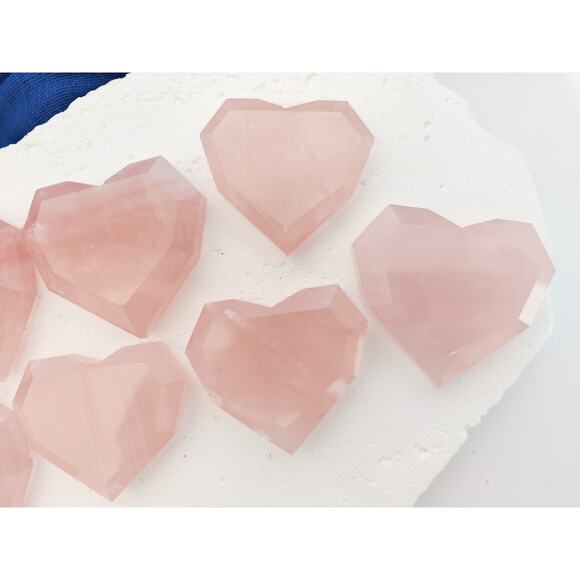 Faceted Rose Quartz Heart Crystal Carving - Picture 3 of 7